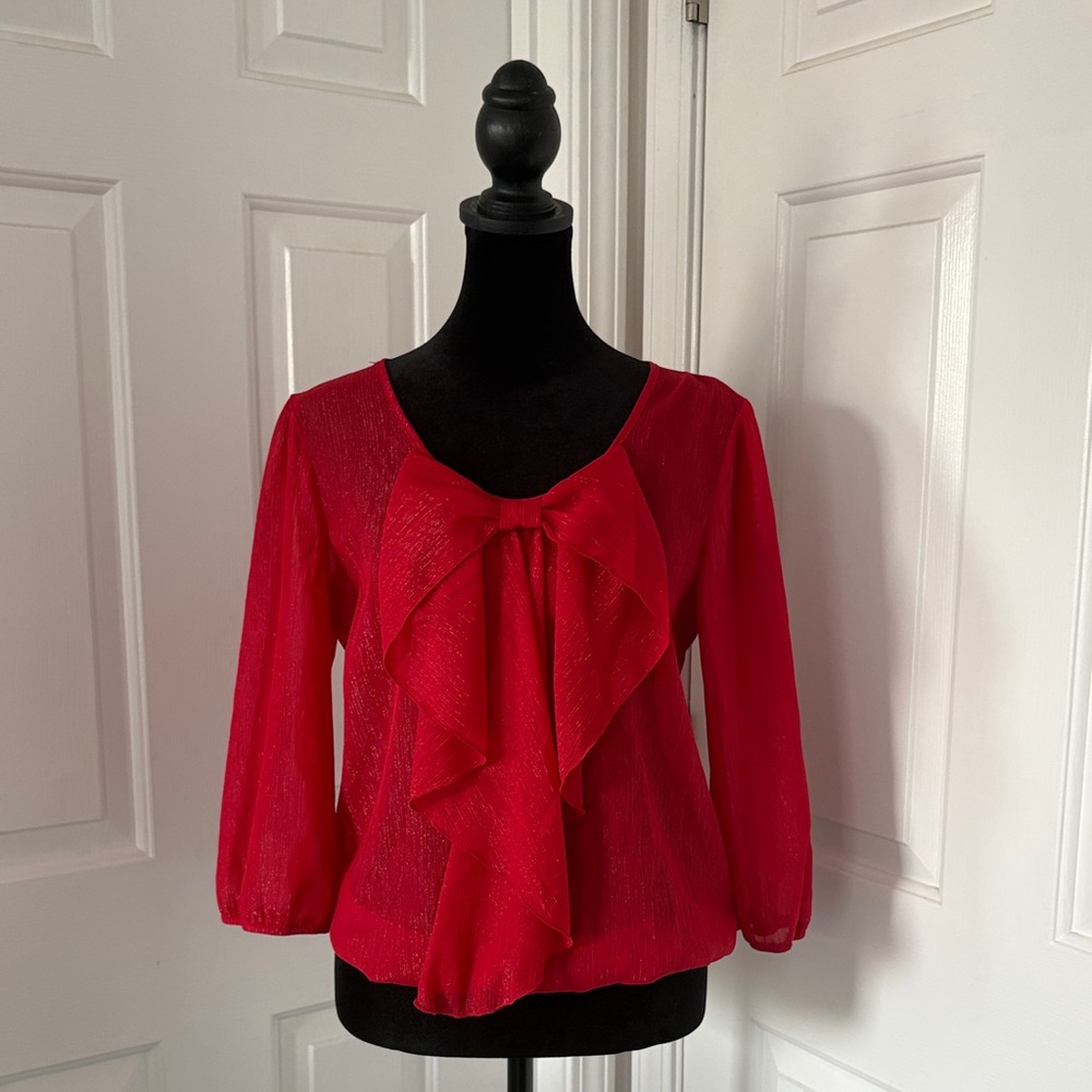by & by Vibrant Red Blouse with Bow Detail